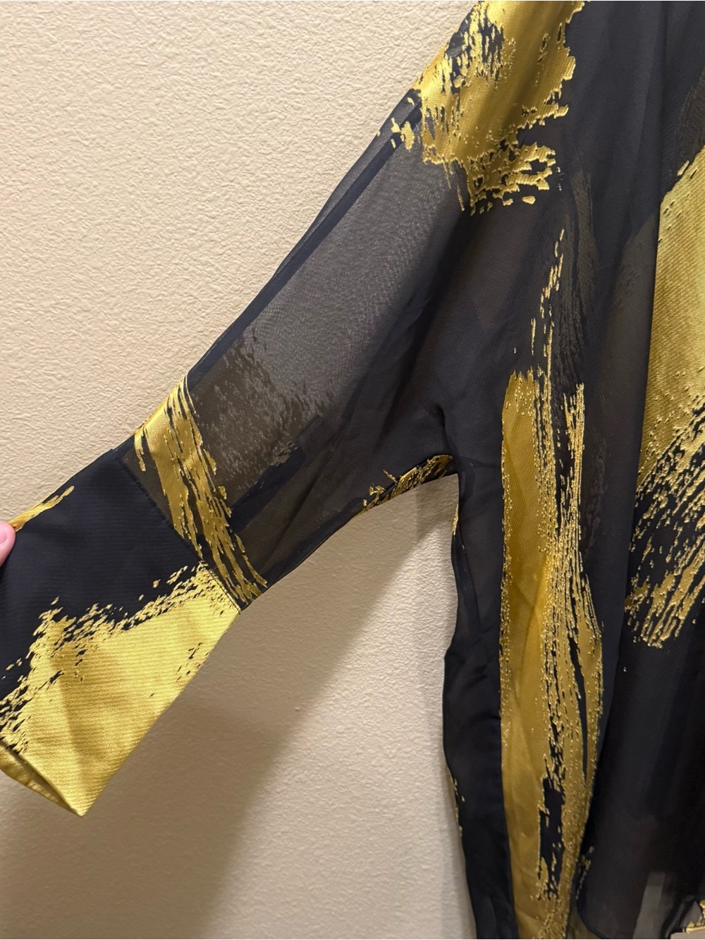 Women’s XL Donna Karan New York Black & Gold Sheer Asymmetric Tunic Blouse - Picture 4 of 15